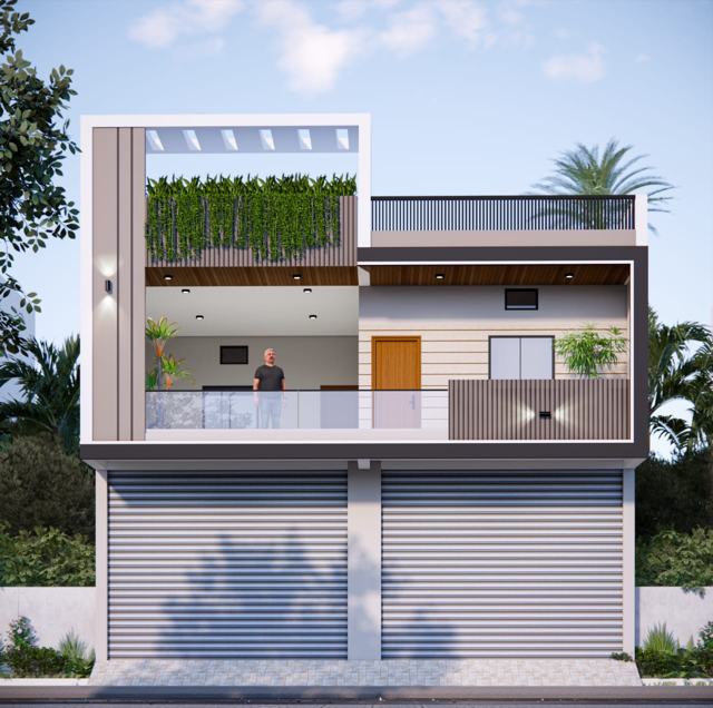 3D elevation design of a residential building by Sthapatya Designs