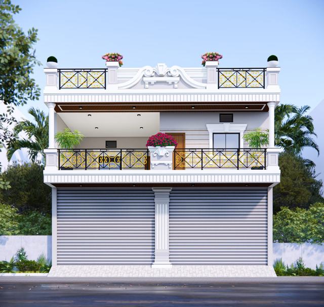 3D elevation design of a residential building by Sthapatya Designs