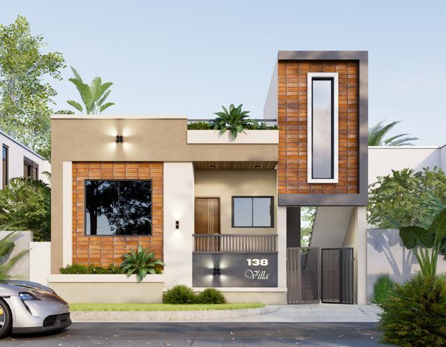 3D elevation design of a residential building by Sthapatya Designs