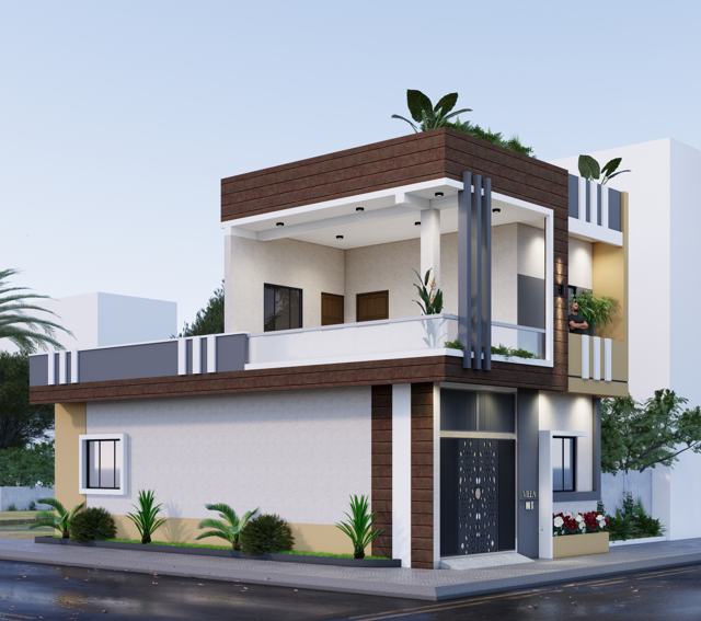 3D elevation design of a residential building by Sthapatya Designs