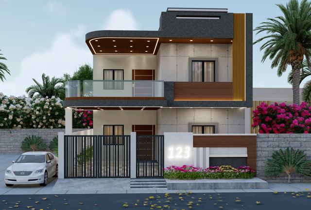 3D elevation design of a residential building by Sthapatya Designs
