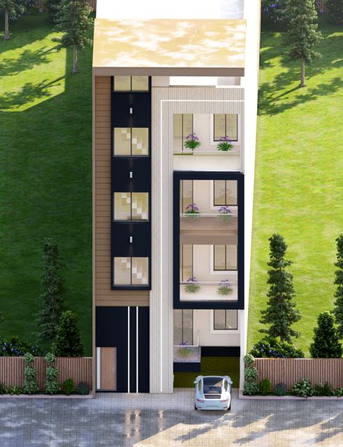 3D elevation design of a residential building by Sthapatya Designs